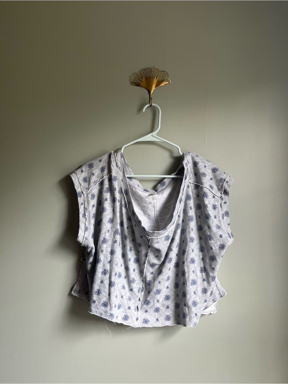 Free People White Tank Top with Blue Floral Print